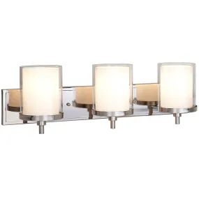 Triple Frosted and Clear Glass Wall Sconce | Polished Nickel LED Fixture | Vanity