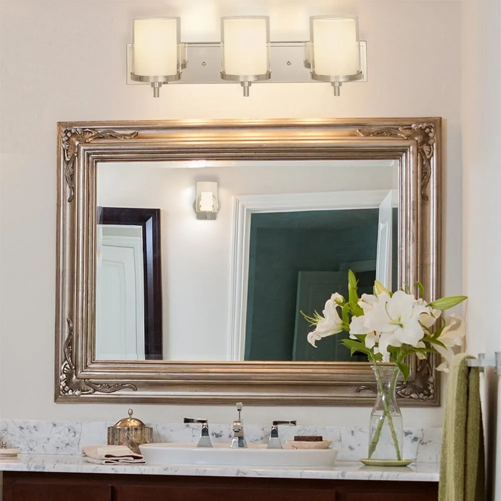 Triple Frosted and Clear Glass Wall Sconce | Polished Nickel LED Fixture | Vanity