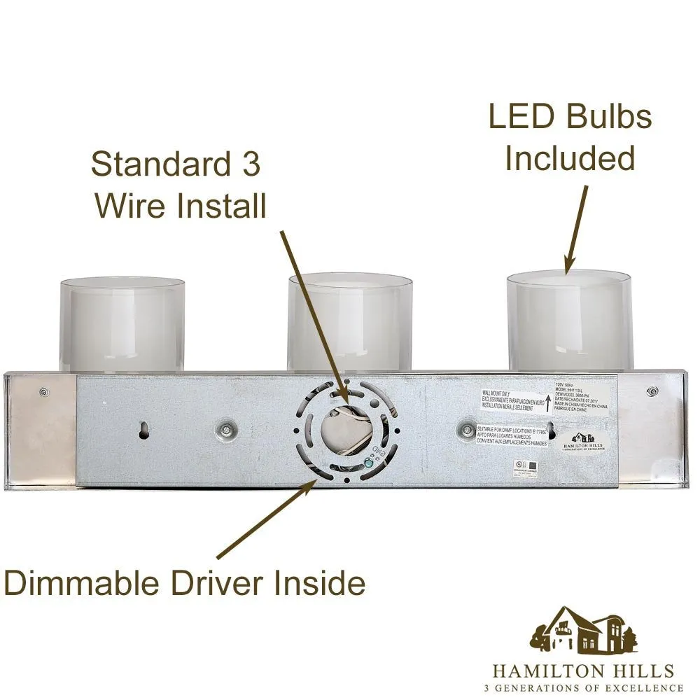 Triple Frosted and Clear Glass Wall Sconce | Polished Nickel LED Fixture | Vanity