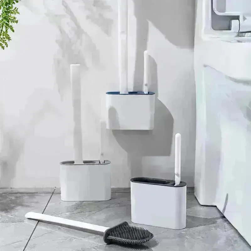 Two-in-one Set Of Silicone Brush Head Toilet Cleaning Brush