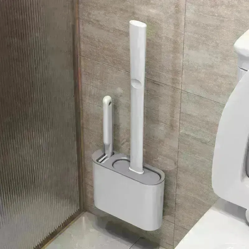 Two-in-one Set Of Silicone Brush Head Toilet Cleaning Brush
