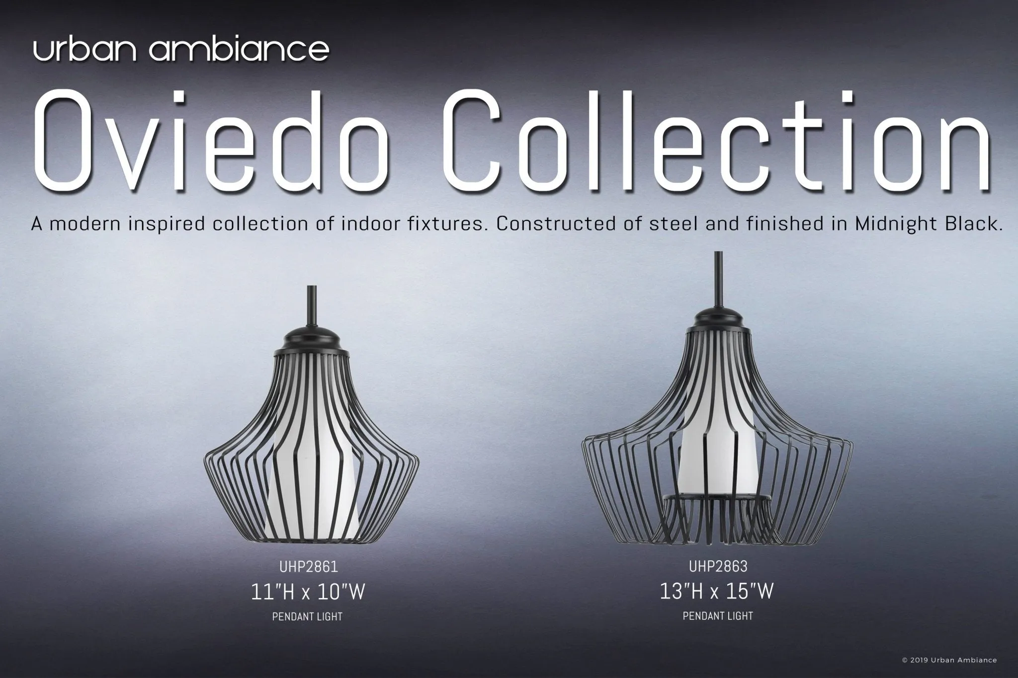 UHP2861 Modern Pendant Light, 10-1/2" x 10", Midnight Black Finish, Oviedo Collection