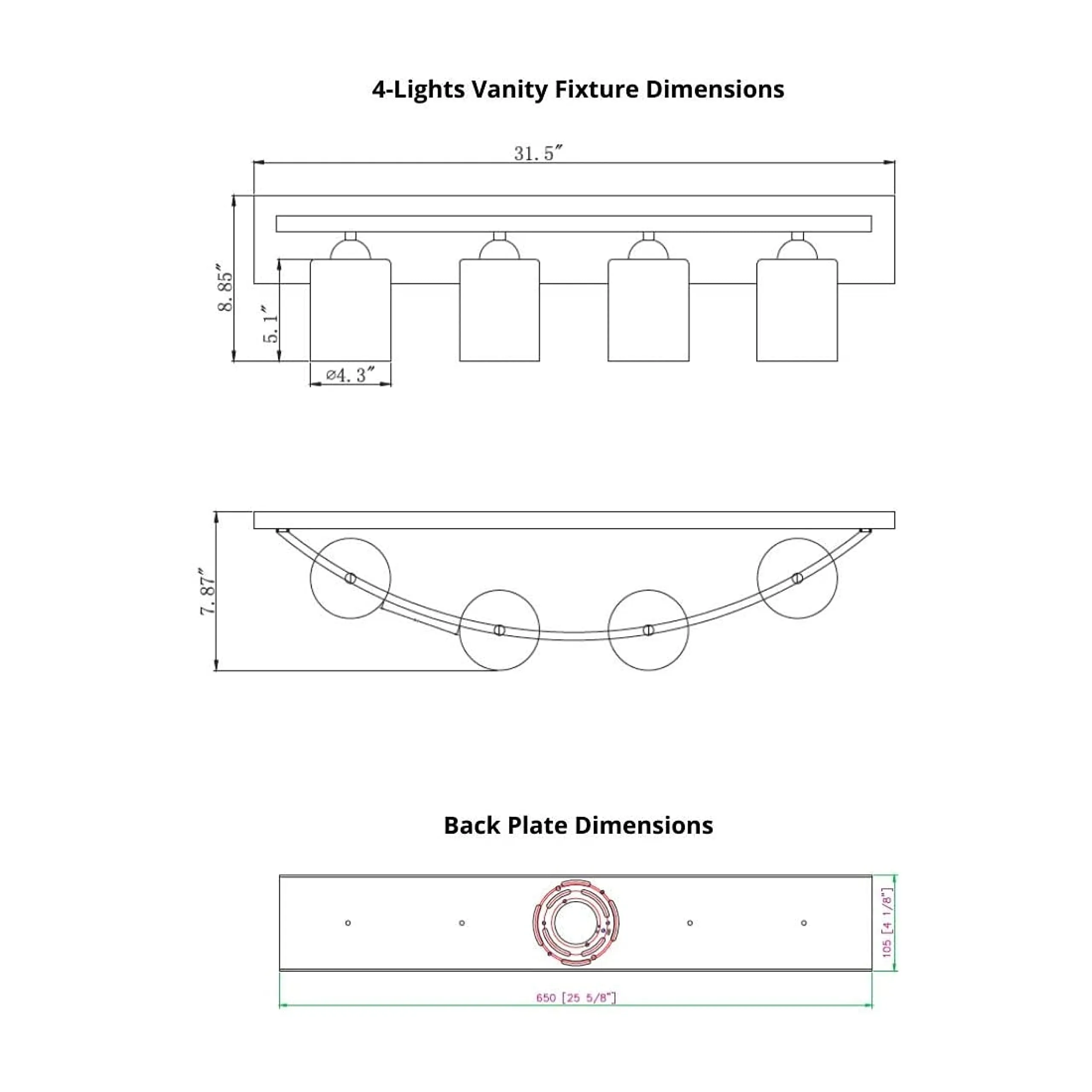 Vanity Bath Light Bar Interior Lighting Fixture (Oil Rubbed Bronze, 4 Lights