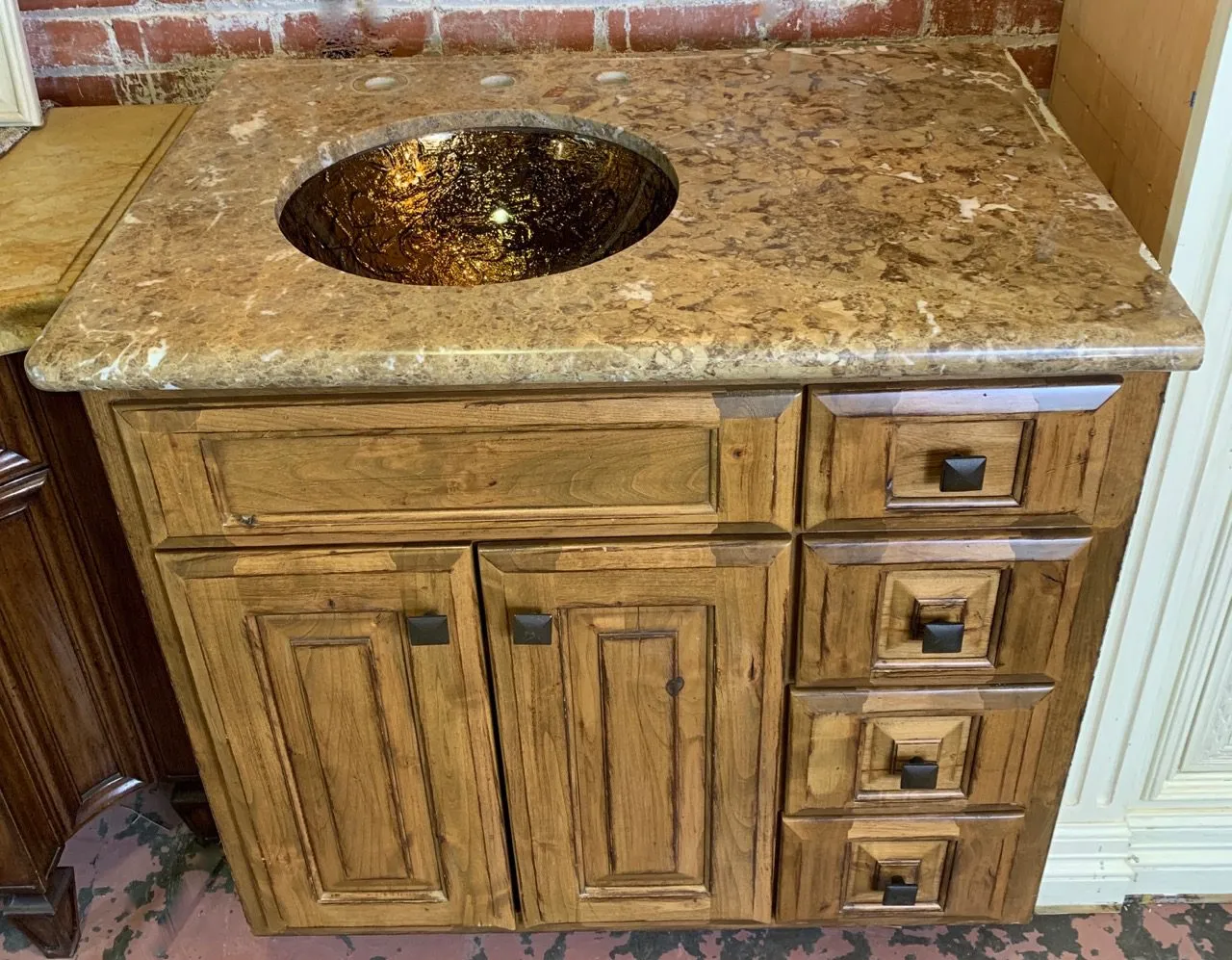 Vanity, Custom, Undermount-Lighted Glass Sink, Stone Top