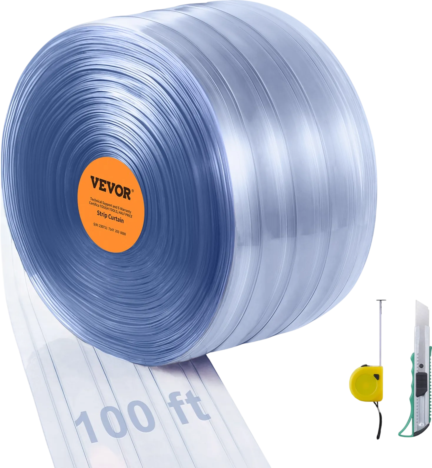 Vevor PVC Strip Curtain 100' x 12" Bulk Roll Clear Ribbed Plastic for Doorway New