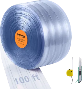 Vevor PVC Strip Curtain 100' x 12" Bulk Roll Clear Ribbed Plastic for Doorway New