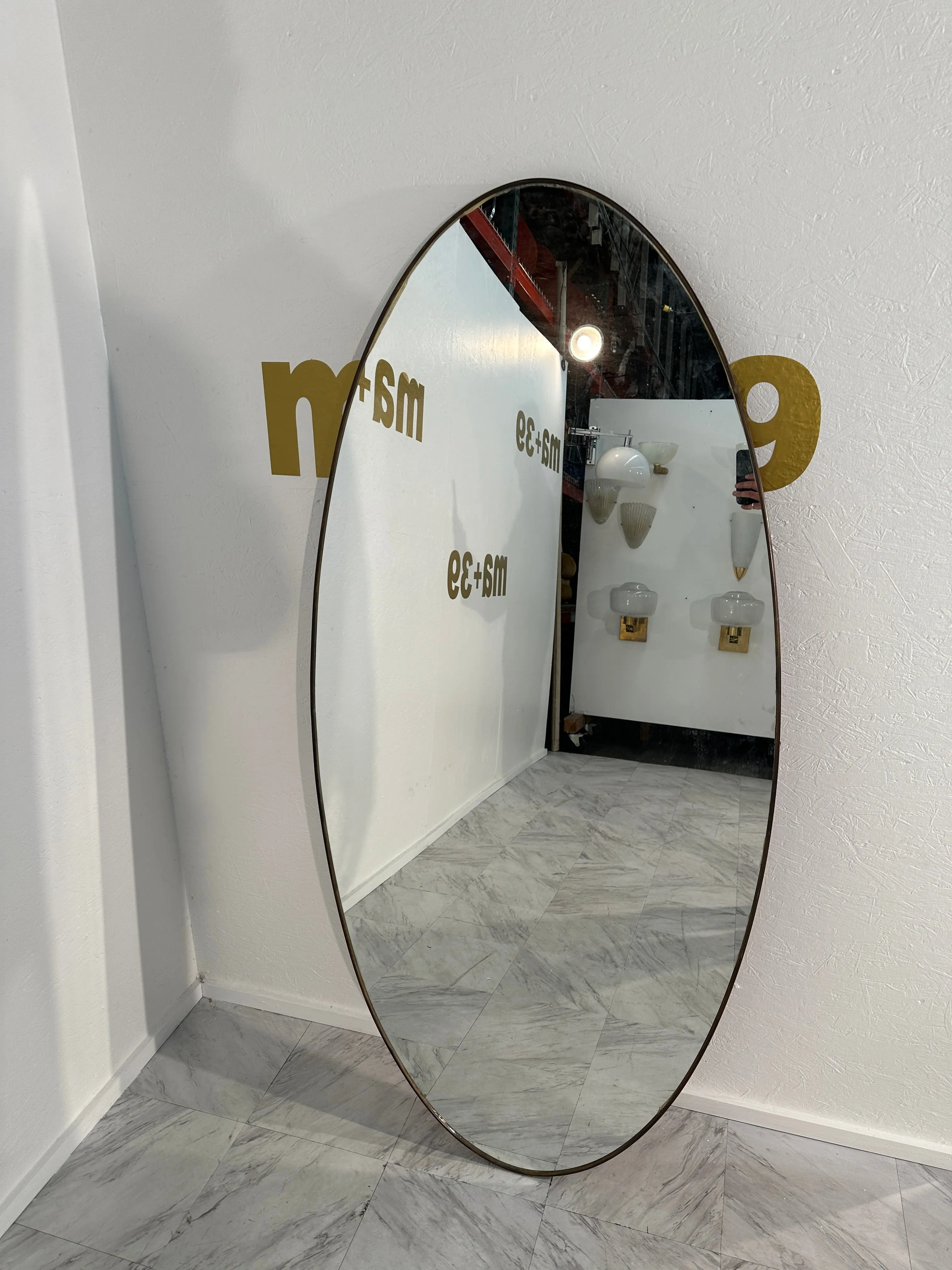 Vintage Italian Oval Wall Mirror 1960s