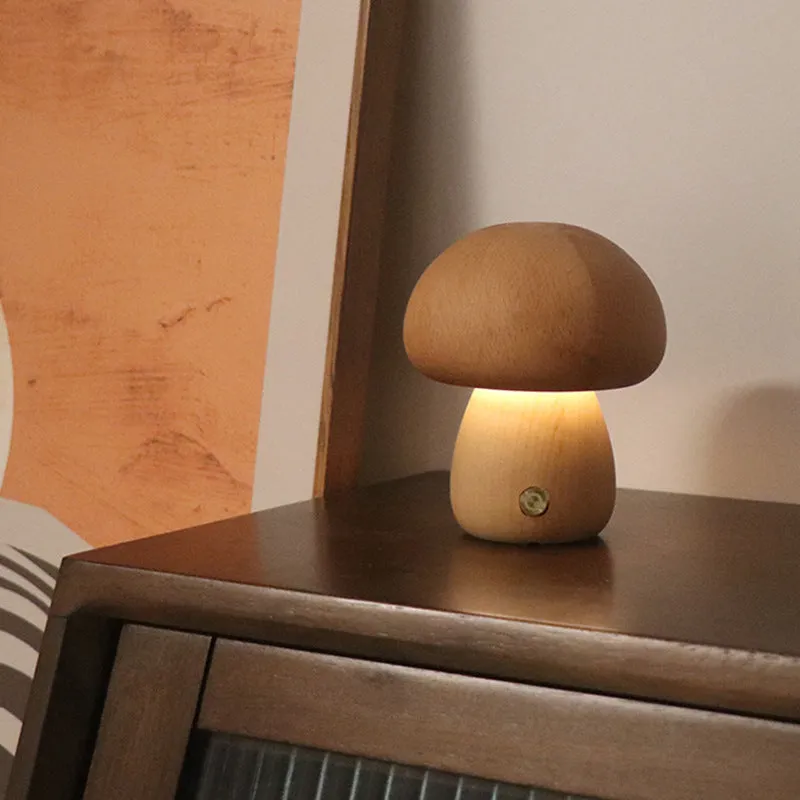Wooden Mushroom LED Night Light | Touch Bedside Lamp for Kids & Bedroom