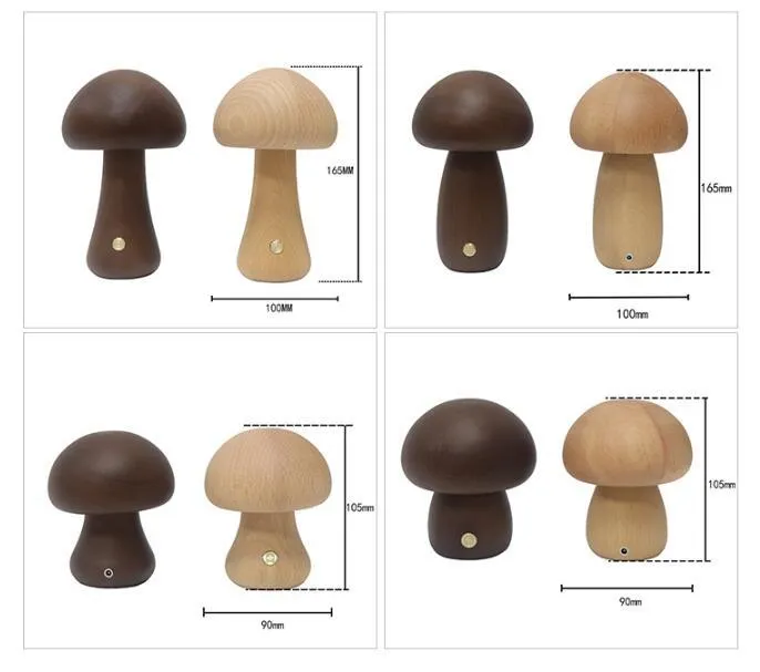 Wooden Mushroom LED Night Light | Touch Bedside Lamp for Kids & Bedroom