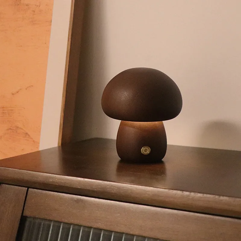 Wooden Mushroom LED Night Light | Touch Bedside Lamp for Kids & Bedroom