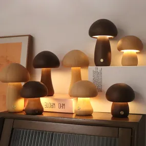 Wooden Mushroom LED Night Light | Touch Bedside Lamp for Kids & Bedroom