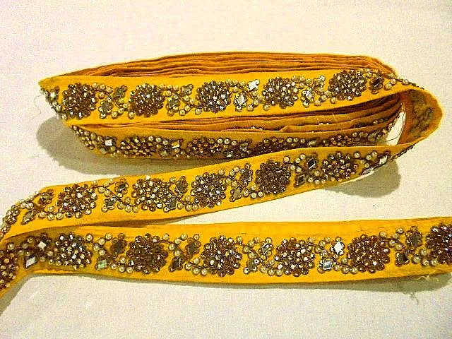 Yellow Mirrored Sequinned & Pearl Trim