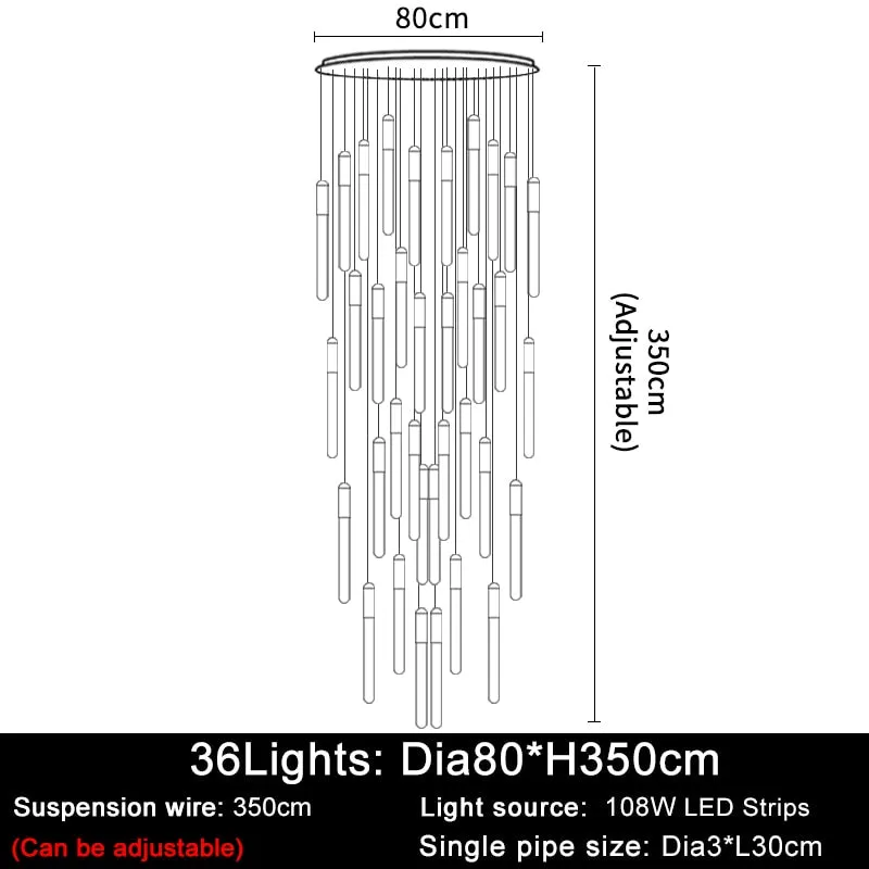 YLK Stick - LED Chandelier For Staircase Gold/Black Long Modern Luxury lamp