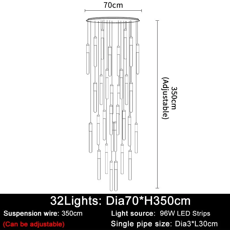 YLK Stick - LED Chandelier For Staircase Gold/Black Long Modern Luxury lamp