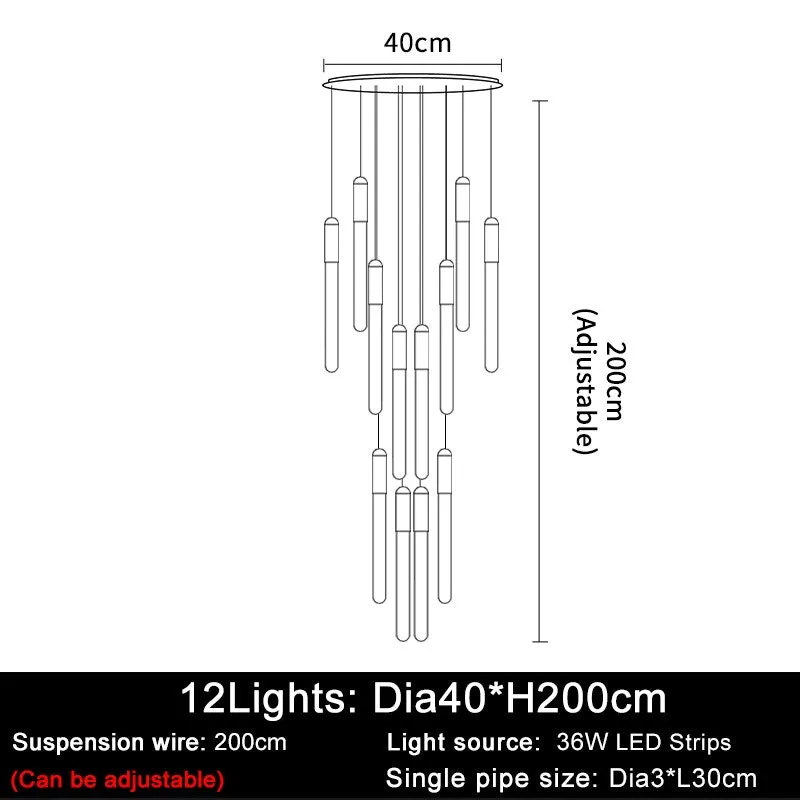 YLK Stick - LED Chandelier For Staircase Gold/Black Long Modern Luxury lamp