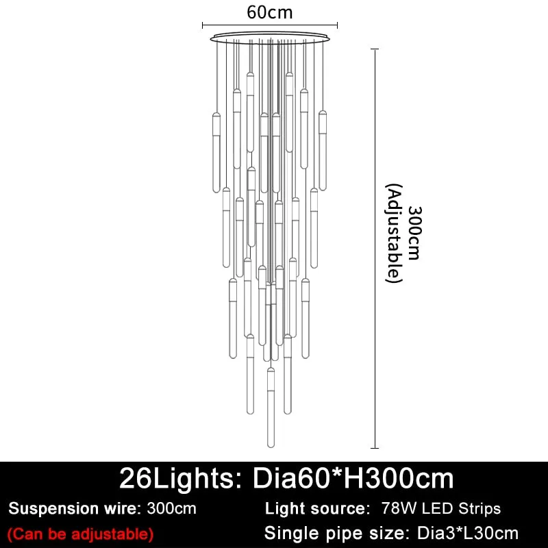 YLK Stick - LED Chandelier For Staircase Gold/Black Long Modern Luxury lamp
