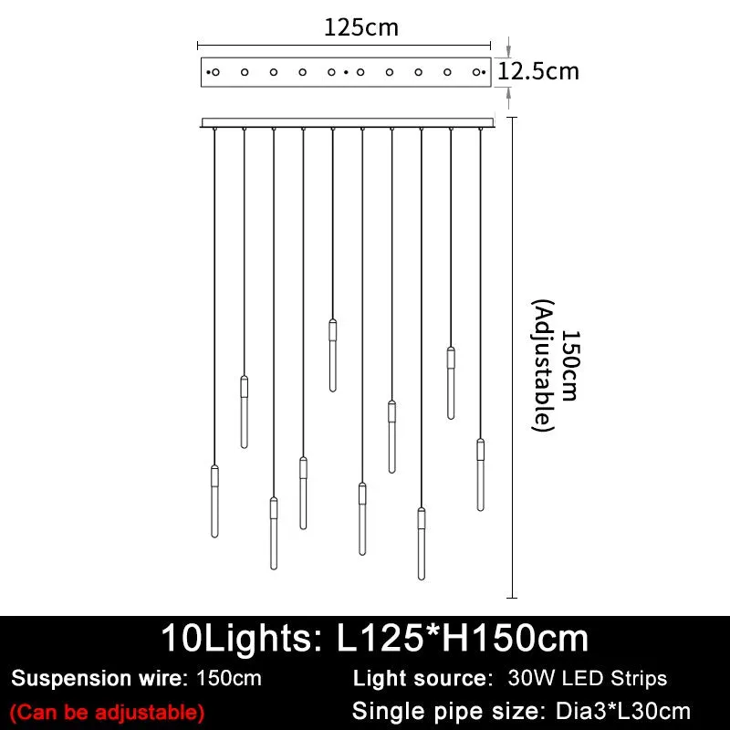 YLK Stick - LED Chandelier For Staircase Gold/Black Long Modern Luxury lamp