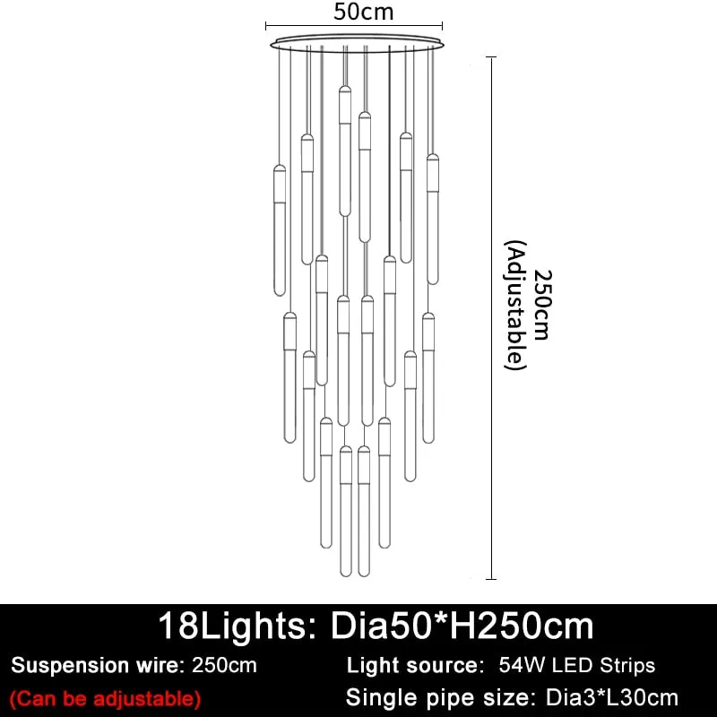 YLK Stick - LED Chandelier For Staircase Gold/Black Long Modern Luxury lamp